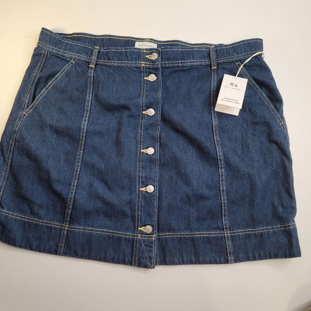 Free Assembly Denim Button Front Skirt Deep Pockets NWT A-Line Size 20